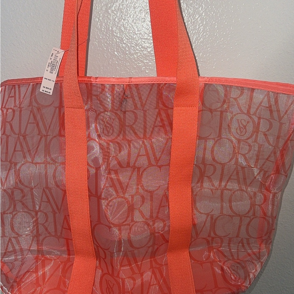 Victoria's Secret Coral Logo Mesh Tote